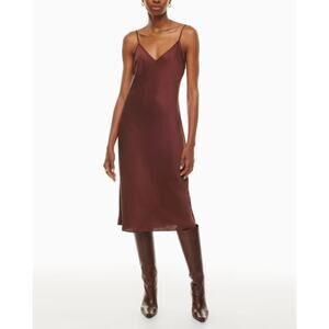 Aritzia Wilfred Only Slip Satin Midi Dress Sleeveless Bias Cut Burgundy Womens L